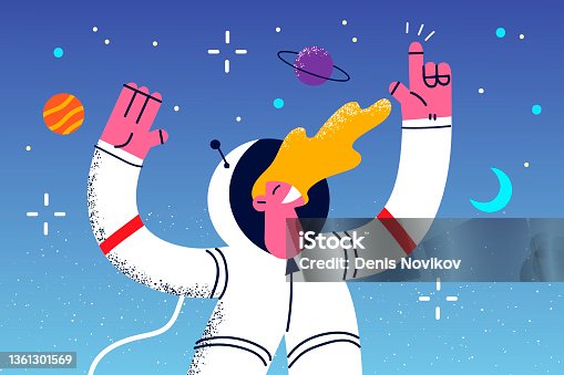 istock Smiling astronaut discover open space 1361301569