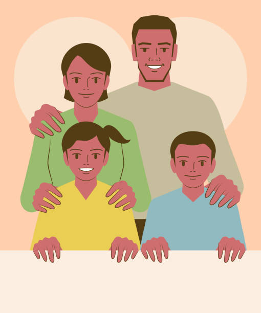 Smiling beautiful young family with two children holding a blank sign Beautiful Family Characters Vector Art Illustration.
Smiling beautiful young family with two children holding a blank sign. african american mothers day stock illustrations