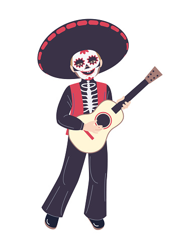 Smiling boy dressed in skeleton mexican costume