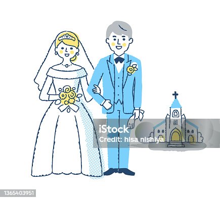 istock A smiling bride and groom standing in front of the church 1365403951