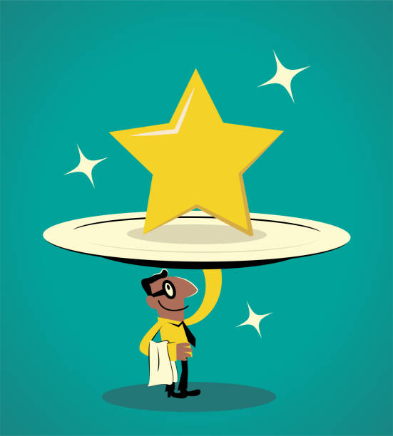 Smiling businessman carrying a huge plate with a big star on it vector art illustration