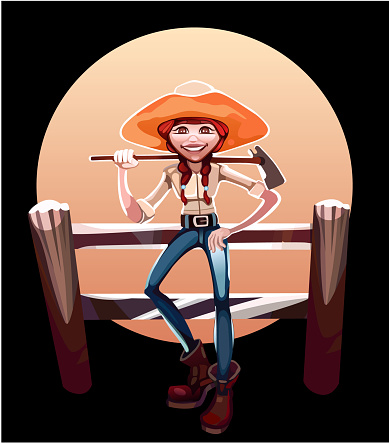 Smiling Cowgirl, Farmer Girl Vector Illustration