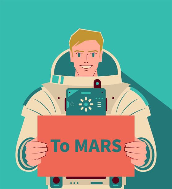 Smiling handsome astronaut (spaceman) without helmet holding a sign with the text "to MARS", exploration of Mars, Mars immigrants, space travel and exploration, competition in outer space Astronaut characters vector art illustration.
Smiling handsome astronaut (spaceman) without helmet holding a sign with the text "to MARS", exploration of Mars, Mars immigrants, space travel and exploration, competition in outer space. european space agency stock illustrations