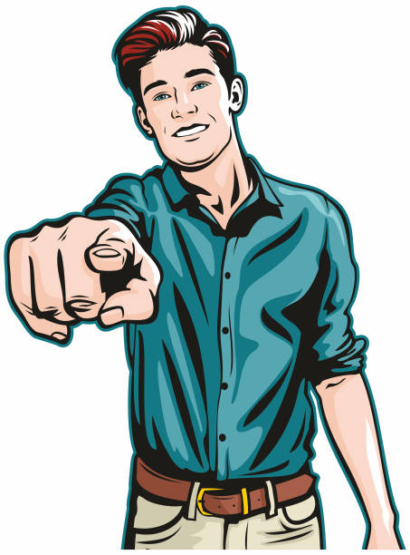 Smiling Man Pointing at You vector art illustration
