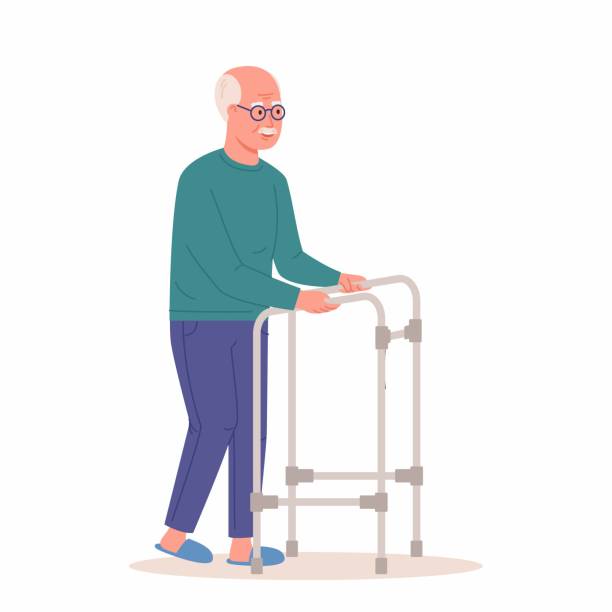 stockillustraties, clipart, cartoons en iconen met smiling senior man sitting in him wheelchair. old disabled pensioner grandfather man - isle of skye