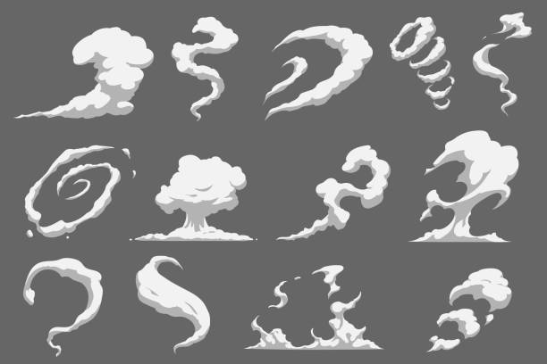 ilustrações, clipart, desenhos animados e ícones de fumo em quadrinhos conjunto de nuvens - smoke
