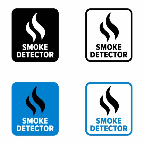 stockillustraties, clipart, cartoons en iconen met "rookmelder" brandalarm adviseren apparaat informatie teken - rookmelder