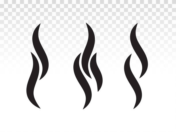 ilustrações de stock, clip art, desenhos animados e ícones de smoke or steam flame heat icon. vector aroma smell or scent fumes shape for hot bbq logo icon design. - incêndio fumo