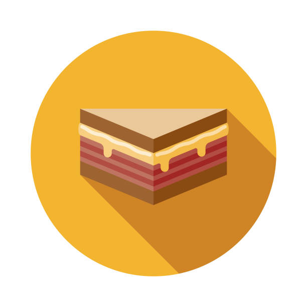 Smoked Meat Sandwich Icon A flat design icon with a long shadow. File is built in the CMYK color space for optimal printing. Color swatches are global so it’s easy to change colors across the document. corned beef stock illustrations