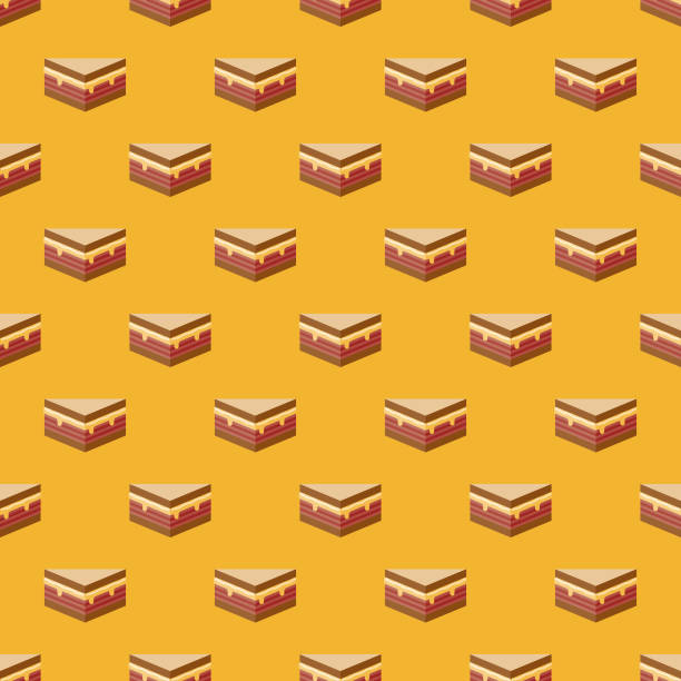 Smoked Meat Sandwich Pattern A seamless pattern created from a single flat design icon, which can be tiled on all sides. File is built in the CMYK color space for optimal printing and can easily be converted to RGB. No gradients or transparencies used, the shapes have been placed into a clipping mask. corned beef stock illustrations