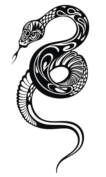 Snake silhouette tattoo Snake silhouette illustration. Vector tattoo design. snakes tattoos stock illustrations