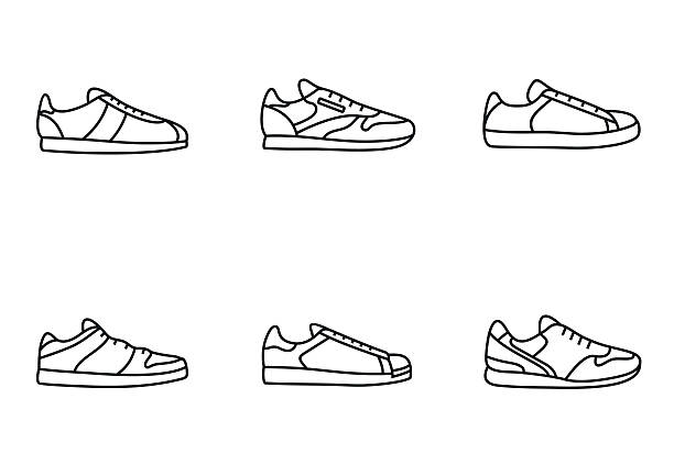 Sneakers icon set Sneakers icon set. Simple line art collection sports shoe stock illustrations