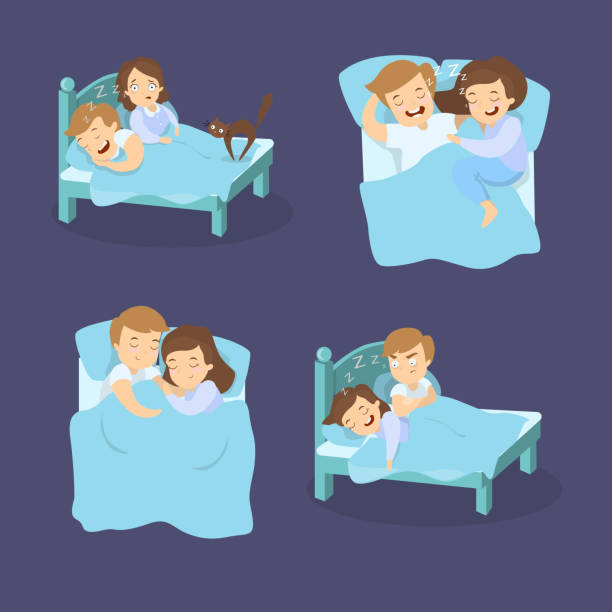 ilustrações de stock, clip art, desenhos animados e ícones de snoring couples set. - sleeping couple