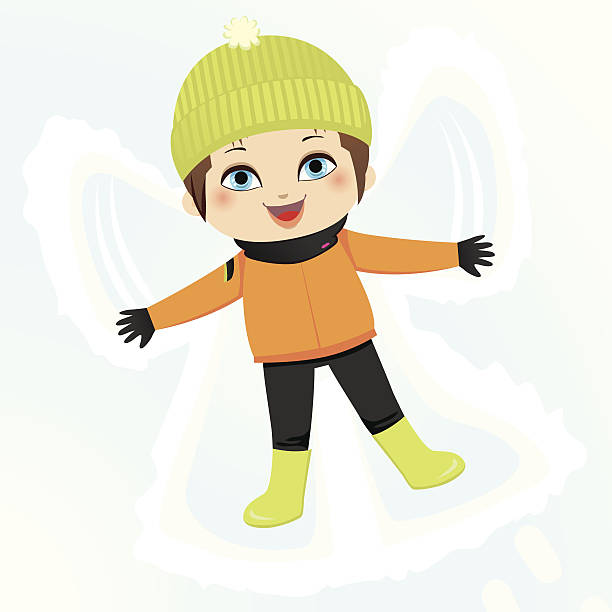снежный ангел мальчик - snow angel boy stock illustrations.