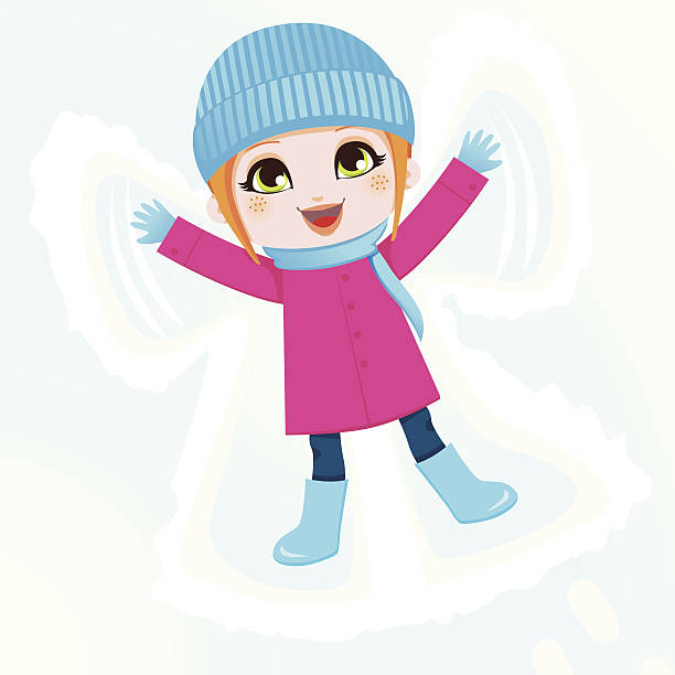 снежный ангел девушка - cartoon of snow angels stock illustrations.
