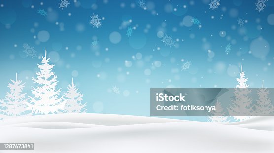 istock Snow background. Winter blue sky. Christmas background. Falling snow. Forest in the snow. Snowdrifts, blizzard. Eps10"n 1287673841
