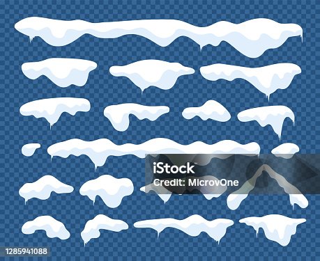 istock Snow caps. Snowballs and snow drifts winter decoration snowy elements. Christmas cartoon vector isolated set 1285941088