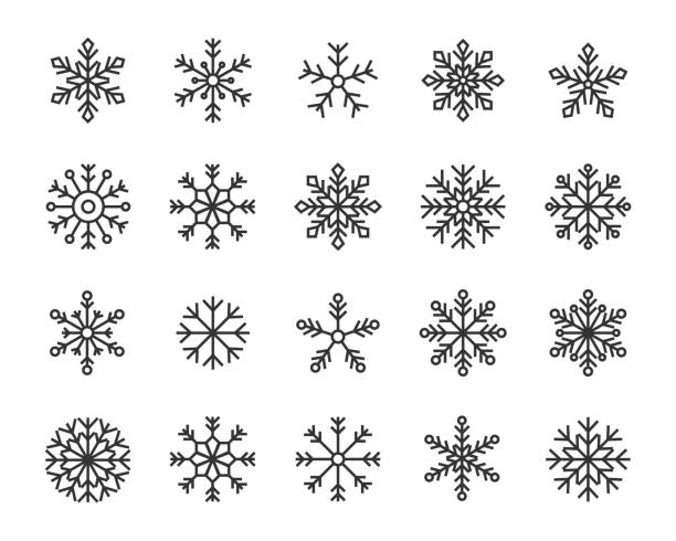ilustraciones, imágenes clip art, dibujos animados e iconos de stock de conjunto de iconos de escama de nieve - snowflake