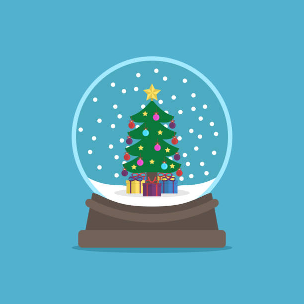 Snow globe, fir, gifts vector art illustration