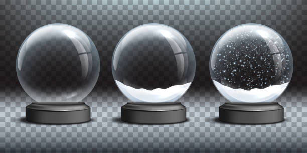 Snow globe templates. Empty glass snow globe and snow globes with snow on transparent background. Vector Christmas and New Year design elements. Snow globe templates. Empty glass snow globe and snow globes with snow on transparent background. Vector Christmas and New Year design elements sports ball stock illustrations