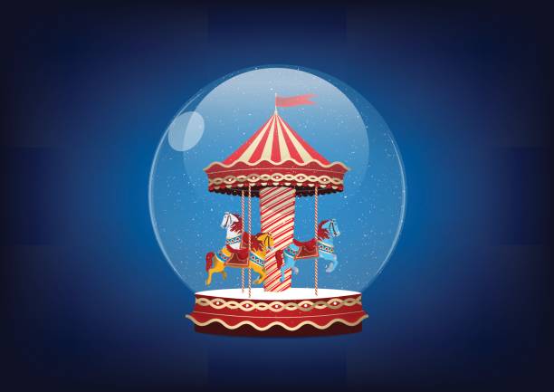 Snow Globe with Horse Carousel. Vector/Illustration. carousel horse stock illustrations