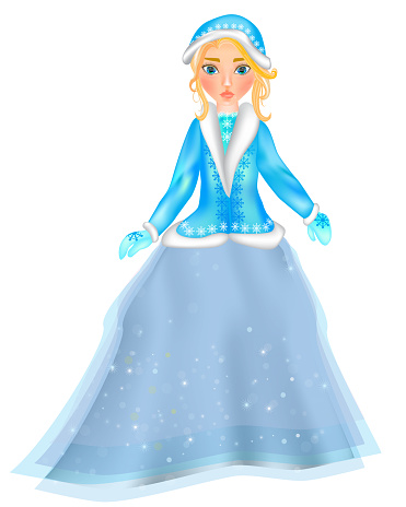 Snow Maiden or Snegurochka. Beautiful little girl in winter clothes