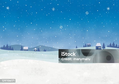 istock Snow town at night watercolor 1291106171