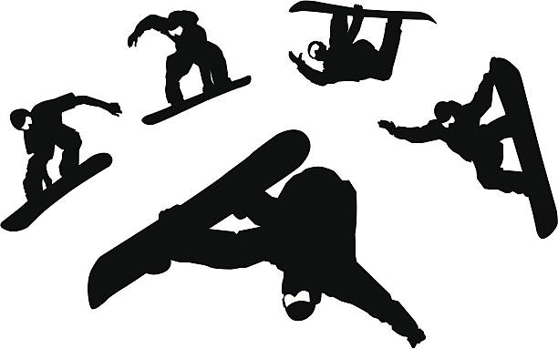 ilustrações de stock, clip art, desenhos animados e ícones de silhuetas de snowboard - snowboard