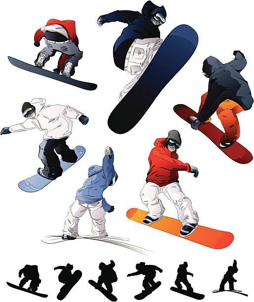 ilustrações de stock, clip art, desenhos animados e ícones de conjunto de snowboard - snowboard