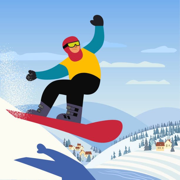 stockillustraties, clipart, cartoons en iconen met snowboarden sport-poster - posing with ski