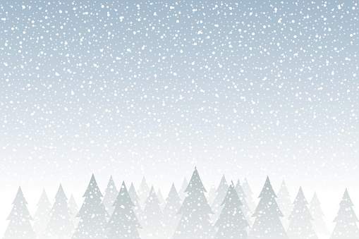 Snowfall - Tranquil Christmas scene with falling snow and fir trees