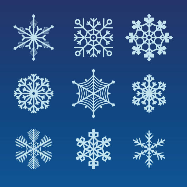 illustrazioni stock, clip art, cartoni animati e icone di tendenza di fiocco di neve set invernale di bianco isolato. ornamento di capodanno. - de winter