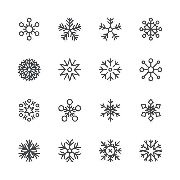 Snowflakes icons set 1 | Black Line series Set of 16 snowflakes. EPS 10 file. winter symbols stock illustrations
