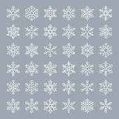 Set of snowflakes. Thin line icons set. Vector illustration. White design elements on gray background.