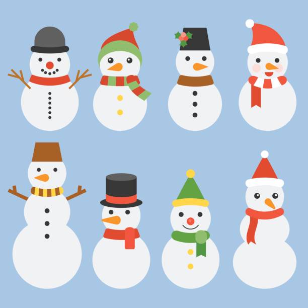 illustrations, cliparts, dessins animés et icônes de collection de bonhomme de neige pour noël et d’hiver - bonhomme de neige