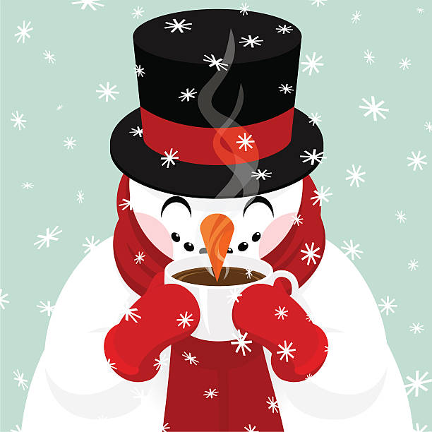 ilustrações de stock, clip art, desenhos animados e ícones de boneco de neve beber café, chocolate quente de chá. - hot chocolate