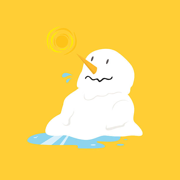 Snowman melting on yellow background  melting snow man stock illustrations