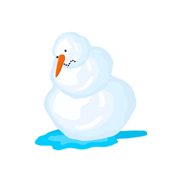 Snowman melts. Spring comes. Snow and water.  melting snow man stock illustrations