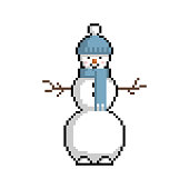 istock Snowman. New Year and Christmas pixel art on white background. Vector illustration. 1351695517