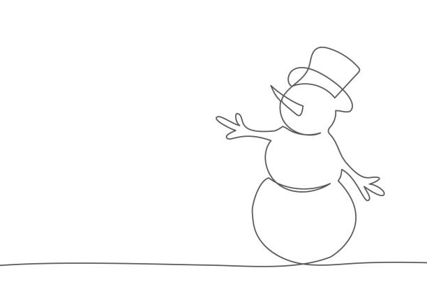 illustrations, cliparts, dessins animés et icônes de dessin de ligne de bonhomme de neige d’une ligne sur le fond blanc - bonhomme de neige