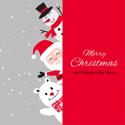 Snowman polar bear and santa cluas are happy emotion with Christmas invitation card design