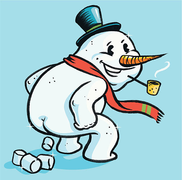 stockillustraties, clipart, cartoons en iconen met snowman poop, making marshmallow treats - christmas funny