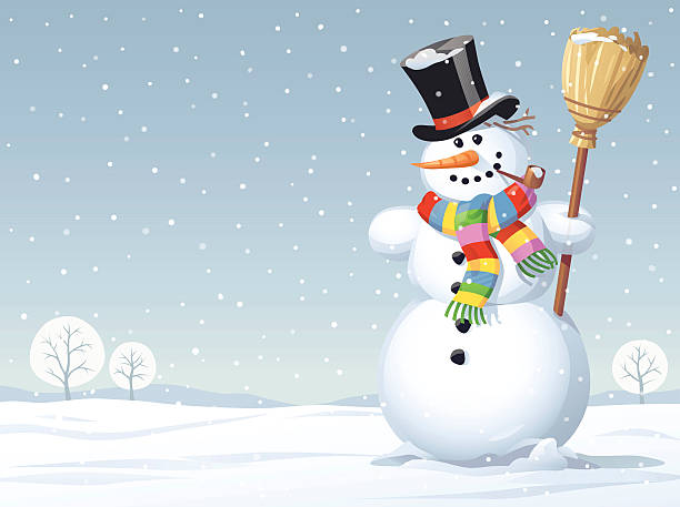 illustrations, cliparts, dessins animés et icônes de bonhomme de neige debout dans un pré - bonhomme de neige