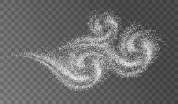 ilustrações de stock, clip art, desenhos animados e ícones de snowstorm effect on transparent background. abstract dots clouds, blizzard and whirlwind. dynamic 3d elements - wind
