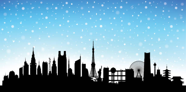 (すべての建物が完成し可動) 雪の東京 - 東京タワー点のイラスト素材／クリップアート素材／マンガ素材／アイコン素材