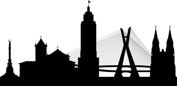 São Paulo Skyline Silhouette (All Buildings Are Complete and Moveable) vector art illustration