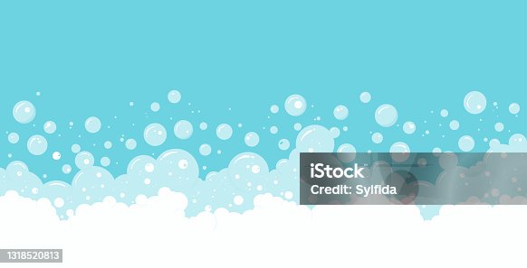 istock Soap bubbles and foam vector background, transparent suds border. 1318520813