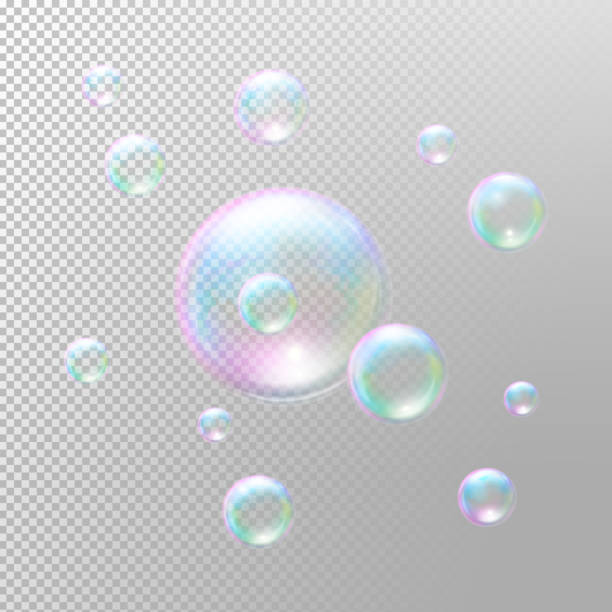 Soap bubbles. Transparent soap bubbles. Realistic soap bubbles Soap bubbles. Transparent soap bubbles. Realistic soap bubbles. Rainbow reflection soap bubbles. Isolated vector illustration bubble wand stock illustrations