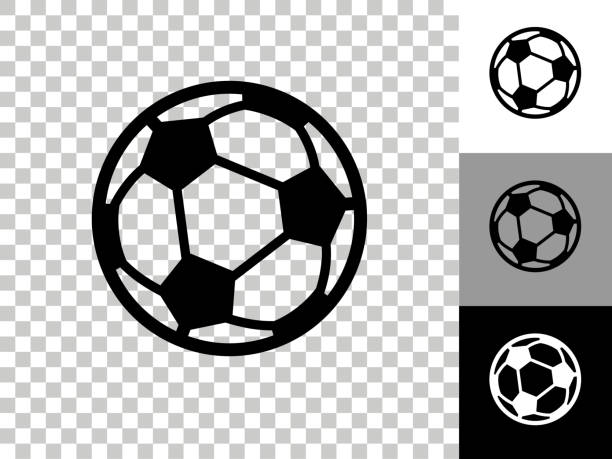 Soccer Ball Icon on Checkerboard Transparent Background Soccer Ball Icon on Checkerboard Transparent Background. This 100% royalty free vector illustration is featuring the icon on a checkerboard pattern transparent background. There are 3 additional color variations on the right.. black and white football stock illustrations