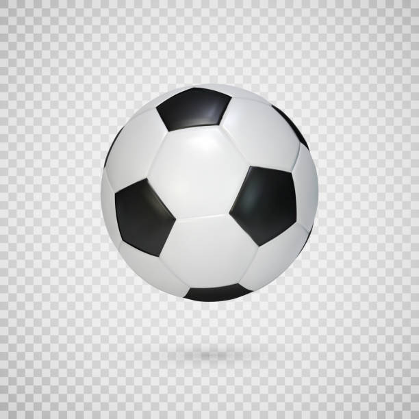 Soccer ball isolated on transparent background. Black and white classic leather football ball.  Vector illustration  football clipart black and white stock illustrations